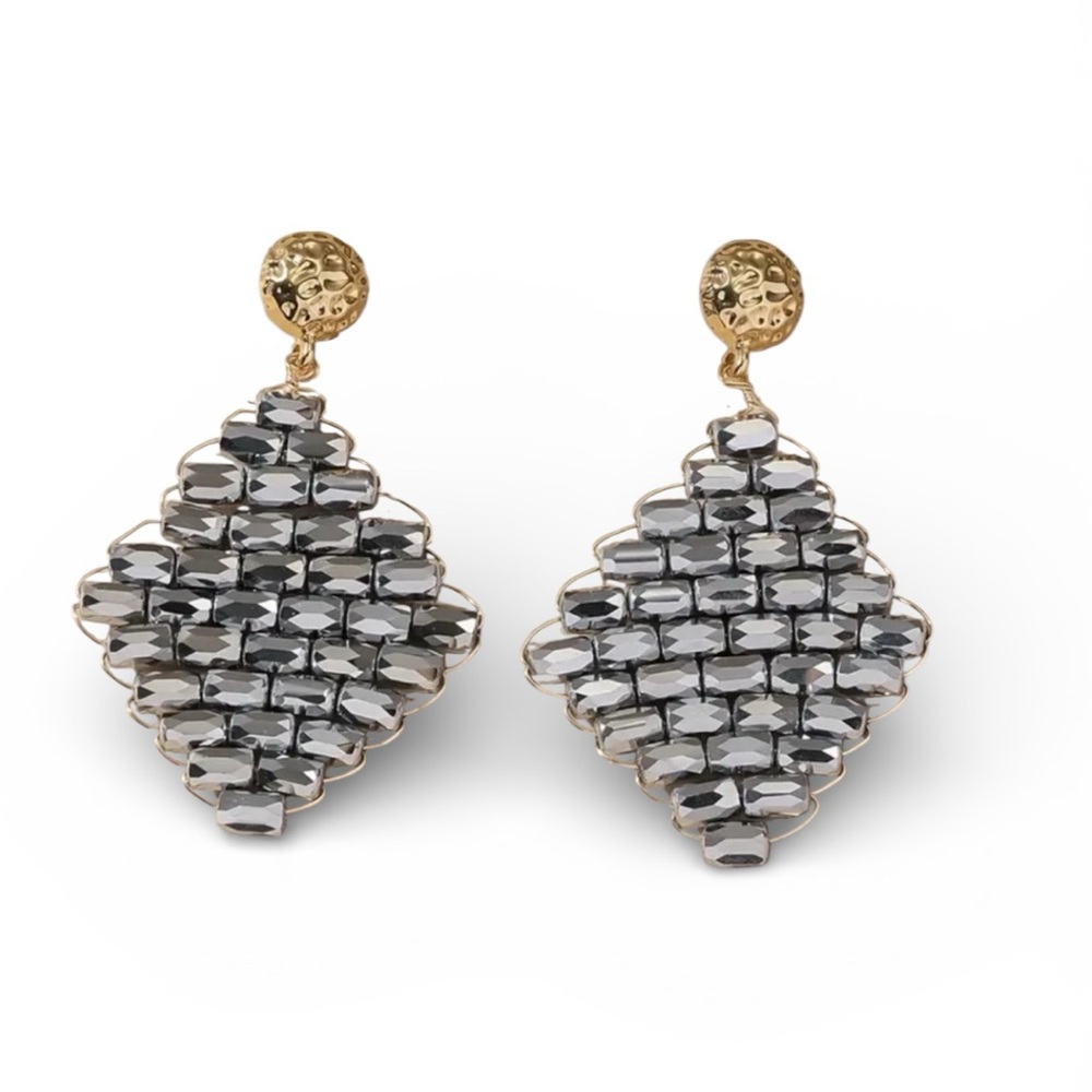 Silver Bohemian Handcrafted Beaded Crystal Dangle Earrings